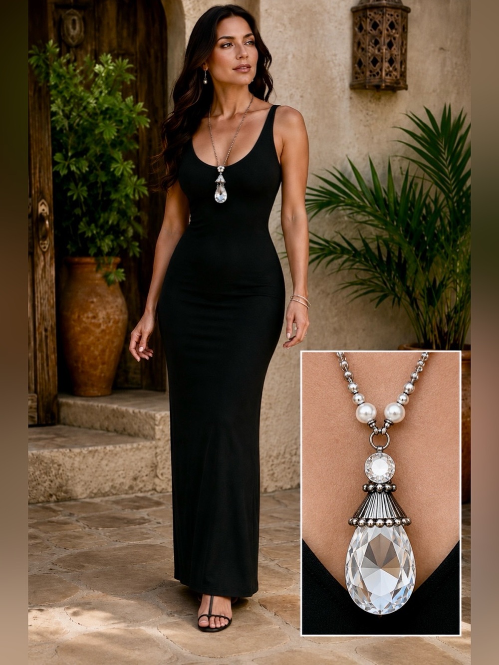 Large faceted crystal pendant necklace